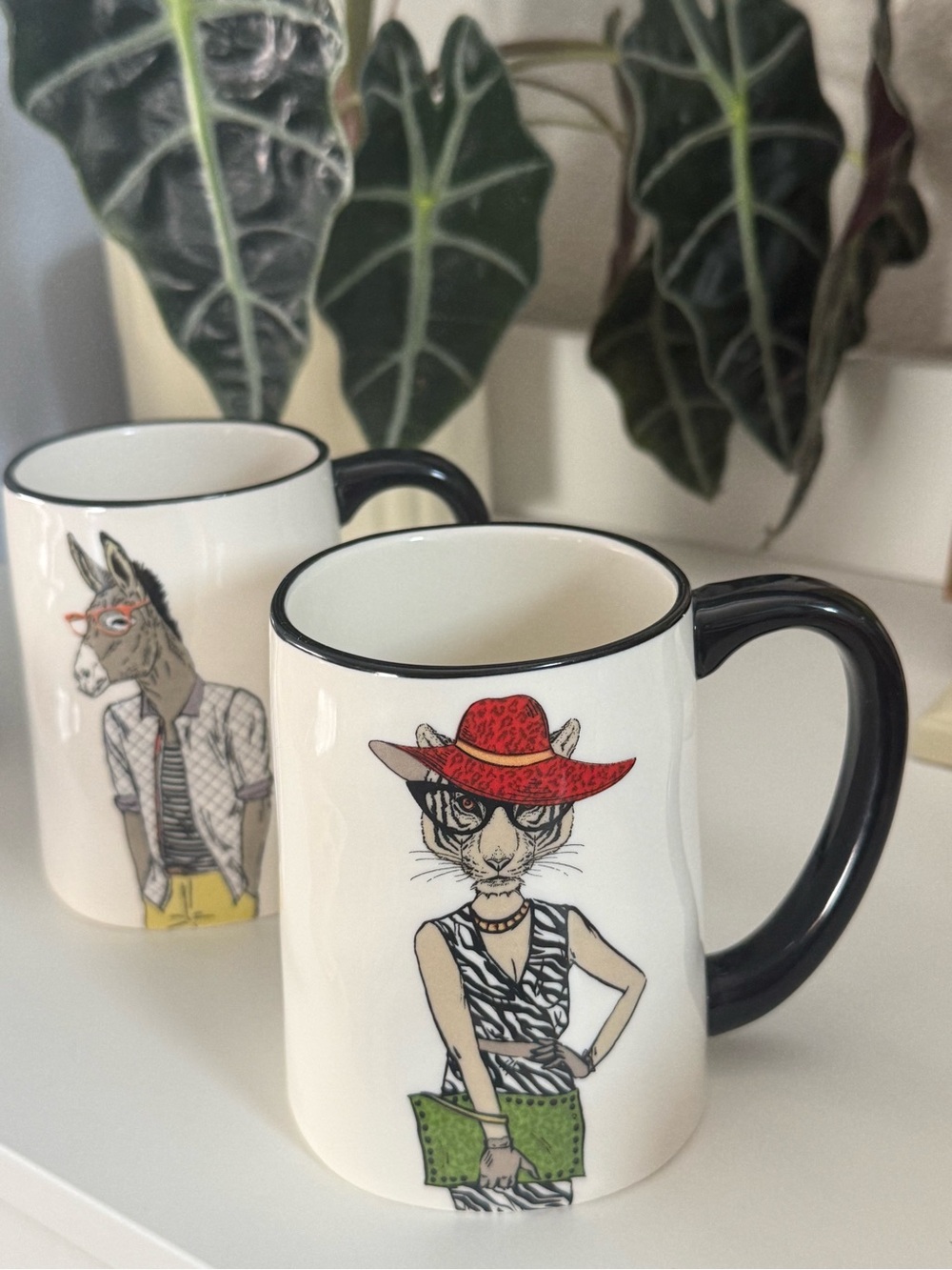 Signature Housewares Hipster Animal Stoneware Mug - set of 2